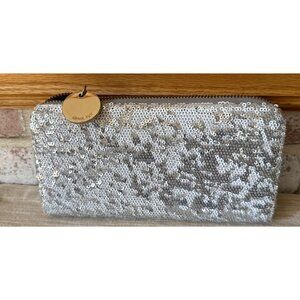 Deux Lux Silver Sequin Clutch Wallet Card Holder With Zip & Charm